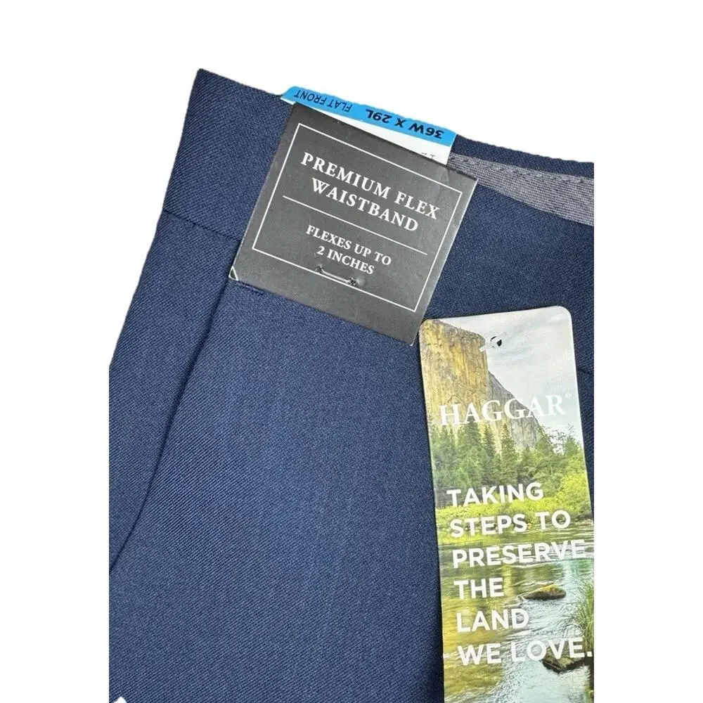 Haggar Premium Comfort Mens Straight Fit Dress Flat Front Pant 36W x 29L‎ Navy